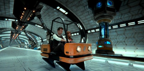 The Doctor and Donna in a car