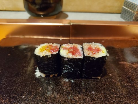 Toro-Taku roll - chopped fatty tuna, pickled daikon relish at the Den at Azabu in Miami Beach