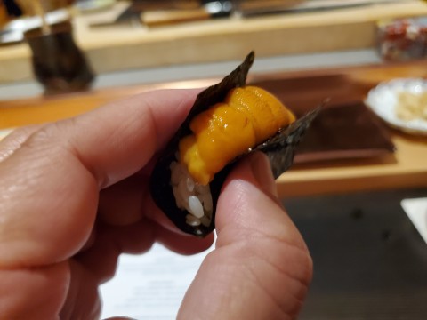 UNI, Sea urchin from Hokkaido, Japan at the Den in Azabu in Miami Beach