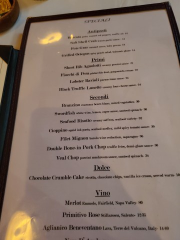 May 11, 2023 Specials Menu at Alaine's Osteria in Palmetto Bay