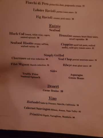 July 5, 2023 Specials Menu at Alaine's Osteria in Palmetto Bay