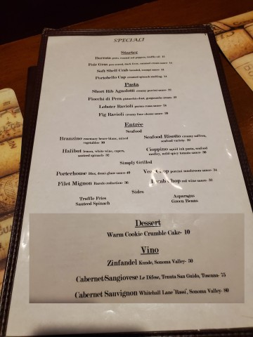 June 10, 2023 Specials Menu at Alaine's Osteria in Palmetto Bay