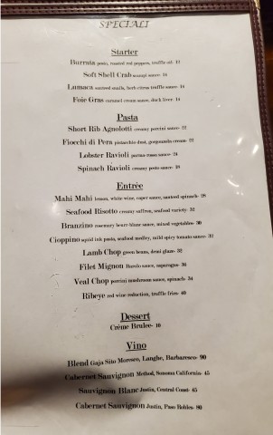 Specials menu as of Jan 7, 2024 at Alaine's Osteria in Palmetto Bay