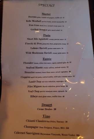 Aug 2,2023 Specials Menu at Alaine's Osteria in Palmetto Bay