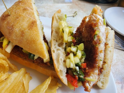 Another view of the Coconut Macademia Coated Mahi at Key Largo Conch House