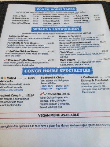 Conch House Menu page 2