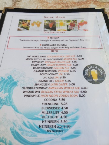 Key Largo Conch House Drink Menu