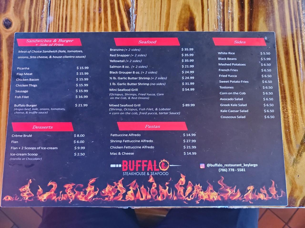 Buffalo Steakhouse and Seafood Menu 2