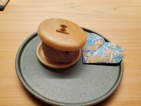 Chocolate ice cream in Rice wafers at Shingo in Coral Gables