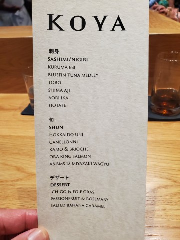 March 7 Menu at Koya in Tampa