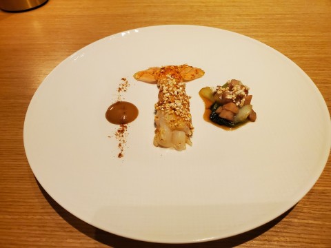 Langostino, Pork Belly, Pak Choi (Bok Choi) from the Spring 2024 Menu at Tambourine Room in Miami Beach