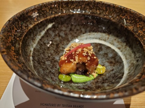 Sweetbread Edamame and Soy, from the Spring 2024 Menu at Tambourine Room in Miami Beach