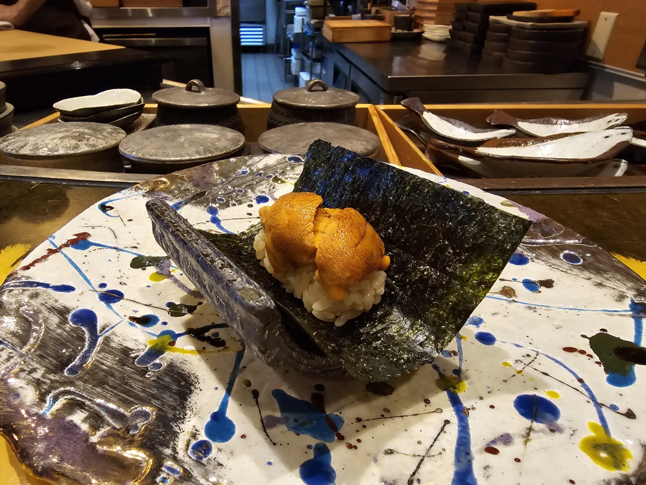 Sea Urchin Handroll at Hana Re in Costa Mesa, California