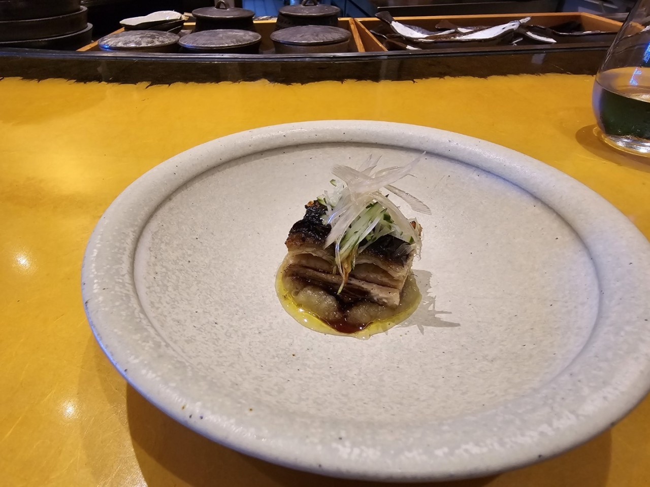 Unagi with foie gras on puree yamaito potatoes at Hana Re in Costa Mesa, California