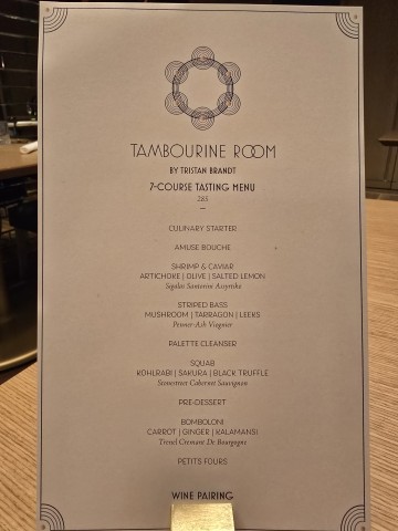 Fall 2024 Menu at Tambourine Room in Miami Beach