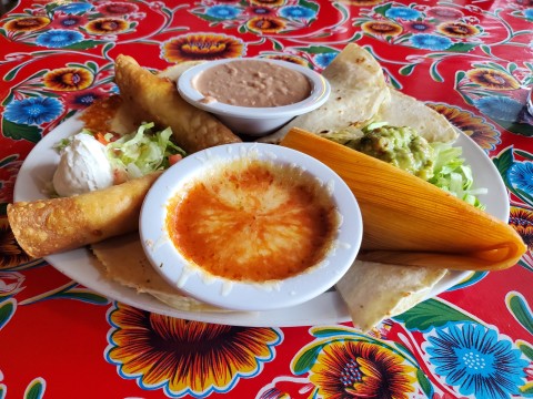 Fiesta Sampler at Casita Tejas (cheese quesadillas, chicken flautas, ground beef soft taco, guacamole and cheese dip) at Casita Tejas in Homestead