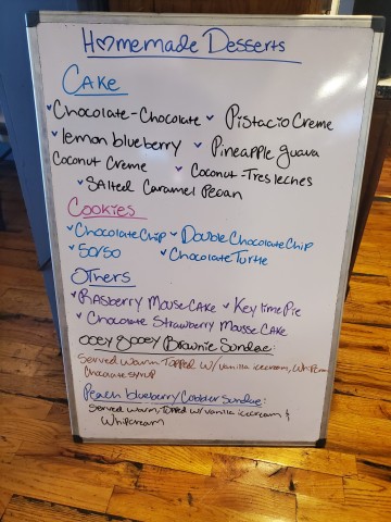 Dessert menu at White Lion Cafe in Homestead