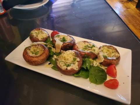 Cheese stuffed mushrooms at White Lion Cafe in Homstead