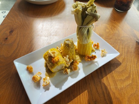 Corn Three Ways: Grilled, Popped and Sweet Cornbread Puree at the Root and Bone in South MIami