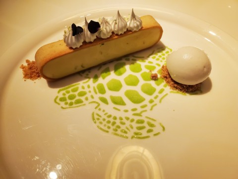 Key Lime Tart, Pineapple Compote, Coconut Sorbet at Le Jardinier at Miami's Design District