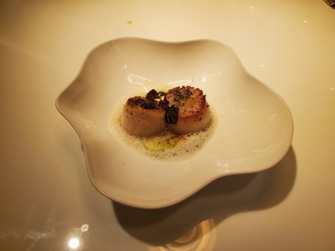 Diver Scllops with Shitake mushroom chutney, wasabi and lemongrass emulsion Le'Jardinier in Miami Design District