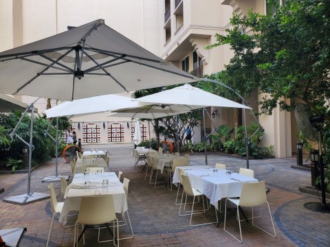 the back patio of the Bachour Coral Gables restaurant and bakery