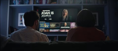 Joan and Krish try to find something to watch on Black mirror Joan is Awful