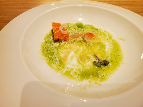 After a few bites of the ora king salmon with the sorrel vinaigrette and juniper cream