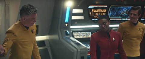 Captain Pike is a father figure as shown with Uhura and Jim Kirk