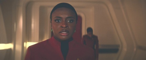 Uhura's 4th hallucination Uhura sees the crew dead and she is fighting herself