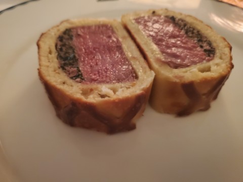 Closer look at the Beef Wellington at the Surf Club