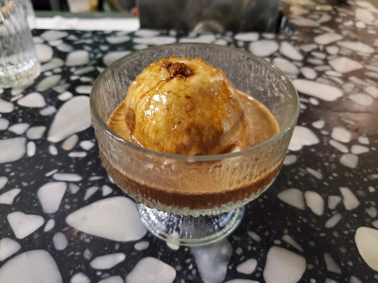 Vin santo with biscotti flavored ice cream Affogato at Boia De