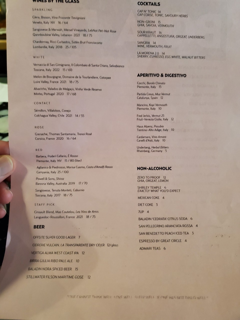 Drink Menu as of 9/14/2023 at Boia De