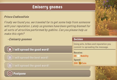 Emissary Gnomes gives 5 nobility in Fabledom