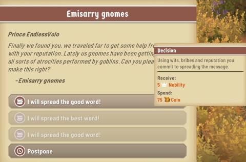 Emissary Gnomes gives 20 nobility in Fabledom