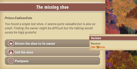 Missing Shoe gives 200 gold in Fabledom