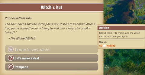 Pay 40 honor in Witch's Hut Quest in Fabledom to permanently remove the Witch