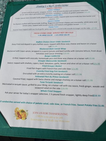 Specials Menu as of Nov 14, 2023 at Lazy Lobster in Key Largo